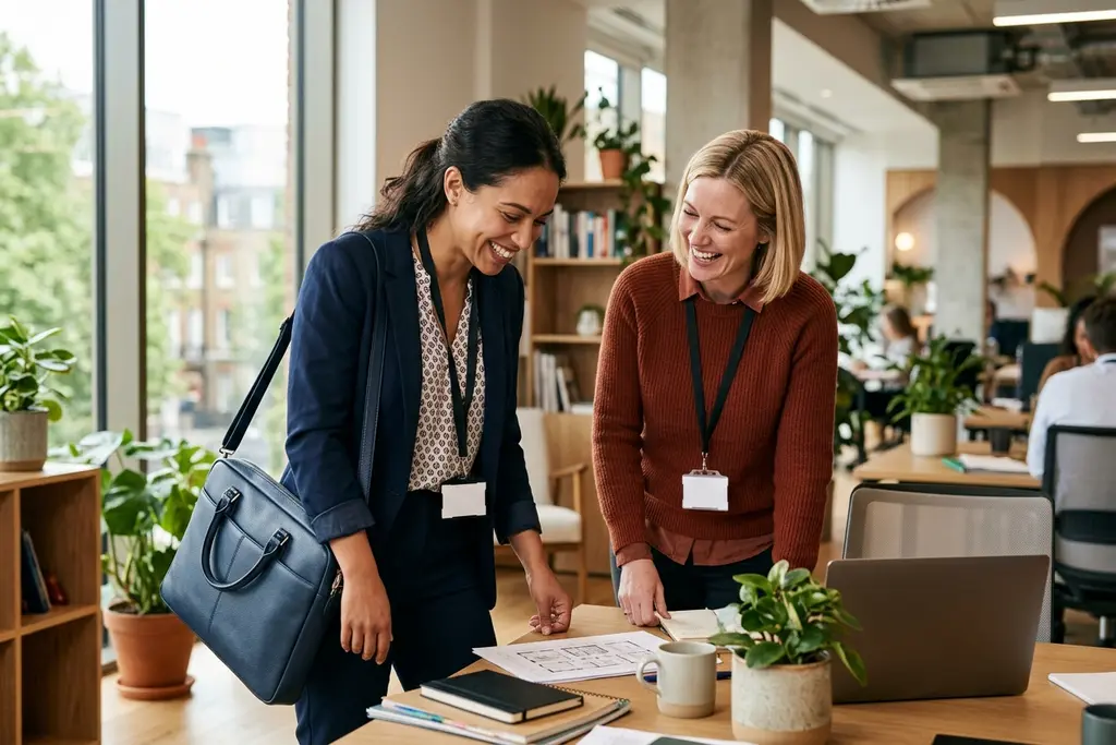 Management consultant working on site with a client team in a UK office